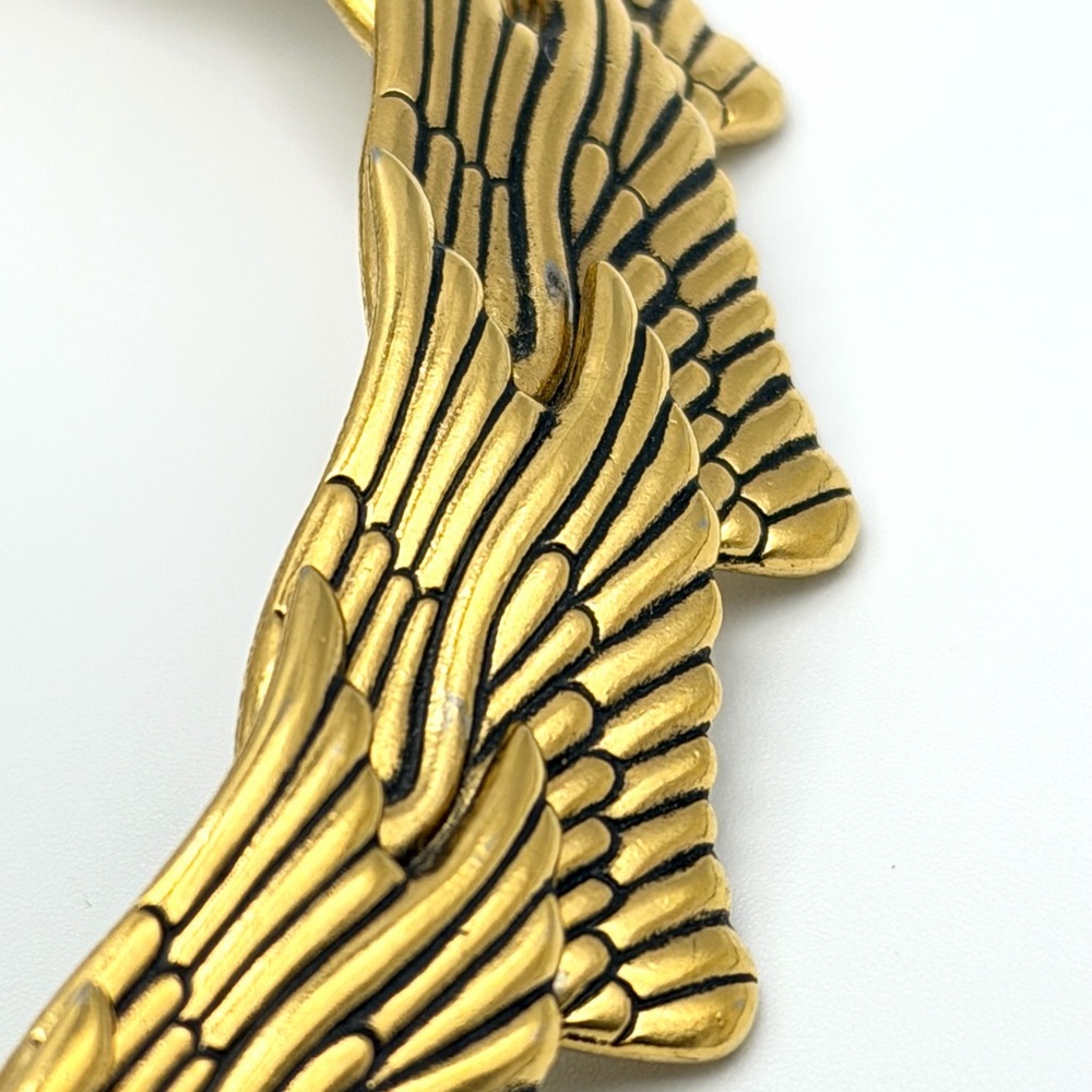 Vintage 80s Laurel Burch Swan Wing Gold Tone Choker Collar Necklace 16” - Picture 5 of 15
